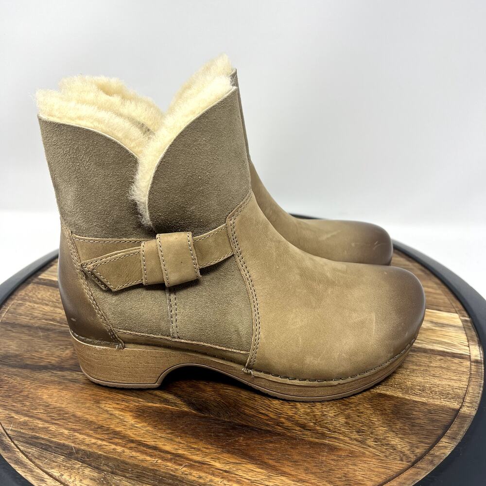 NEW Dansko Boots Women's 6 (36) Honey Burnished Nubuck Shearling Booties Brown